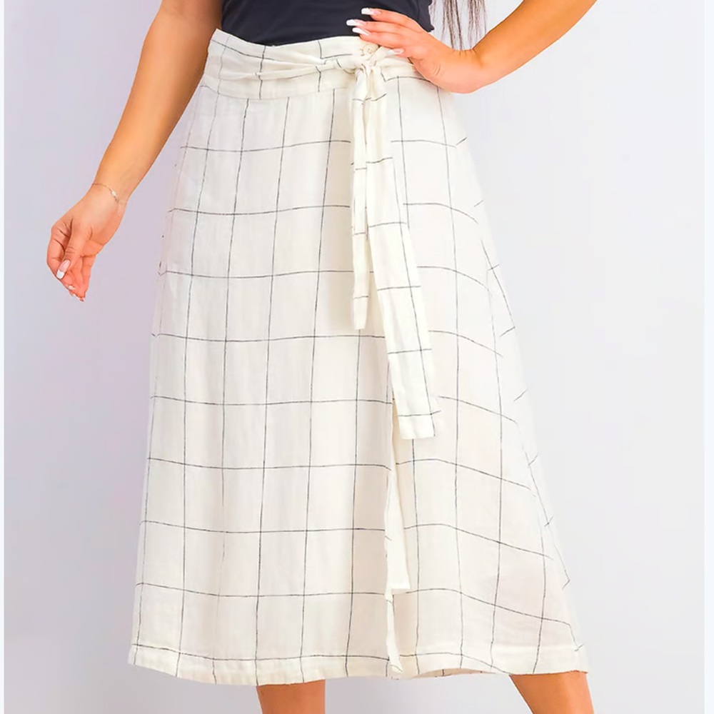 Mango Linen Windowpane Wrap Skirt